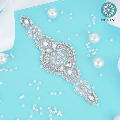 30pcs)Wholesale iron on bridal beaded sewing crystal silver rhinestone applique patch for wedding dresses headband WDD0019