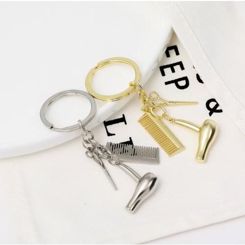2020 Hair stylist essential hair dryer scissors comb Decorative Keychains Hairdressers Gift Key Rings Hair Dryer Keyring
