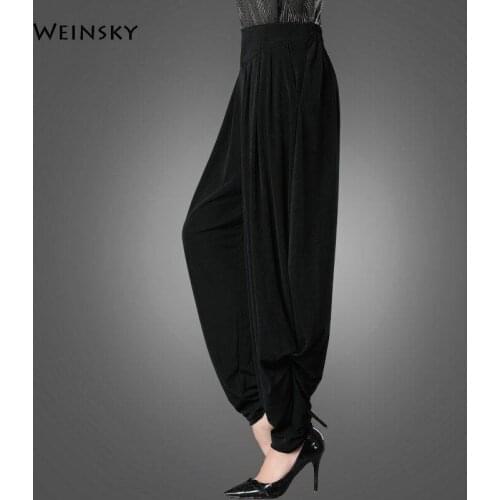 2019 Women Super Loose Elegant Harem Pants Elastic Waist Casual Trousers Chiffon Fashion Long Pants
