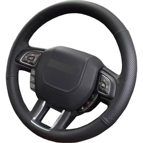 Black PU Faux Leather DIY Hand-stitched Car Steering Wheel Cover for Land Rover Range Rover Evoque 2012-2018