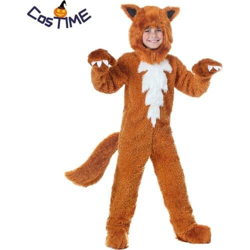Kids Fox Costume Cute Animal Onesies What the Fox Say Fancy Dress Jumpsuit with Hood Gloves Outfit Children Carnival Costumes