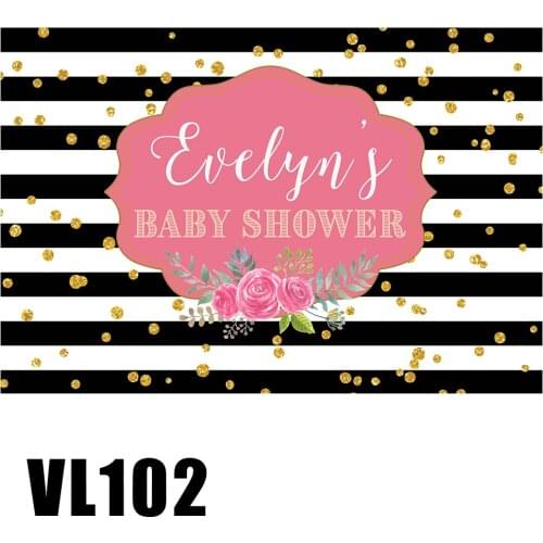 Custom Girl Baby Shower Backdrop Golden Sparkle Dot Poster Printed Backdrop Black Wallpaper Babyshower Photo Portrait Background