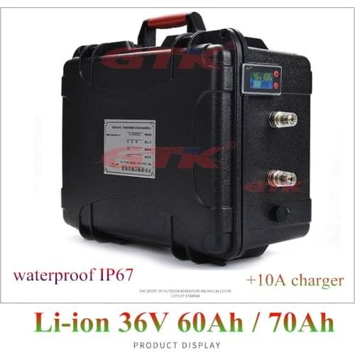 GTK waterproof 36v 60Ah 70Ah li-ion lithium battery pack BMS for 1800W electric motor scooter bike light solar UPS + 10A charger