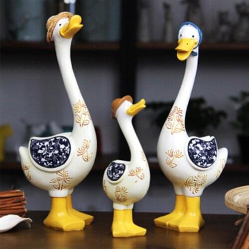 3PCS Resin Duck Ornaments Artificial Duck Garden Sculpture Animal Statue Decoration Simulation Pond Decor Landscape Fairy Crafts
