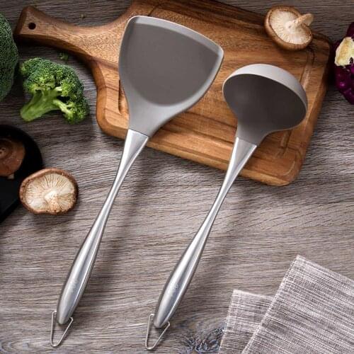 Stainless steel kitchen heat-resistant household kitchenware silicone spatula spatula cooking non-stick soup spoon