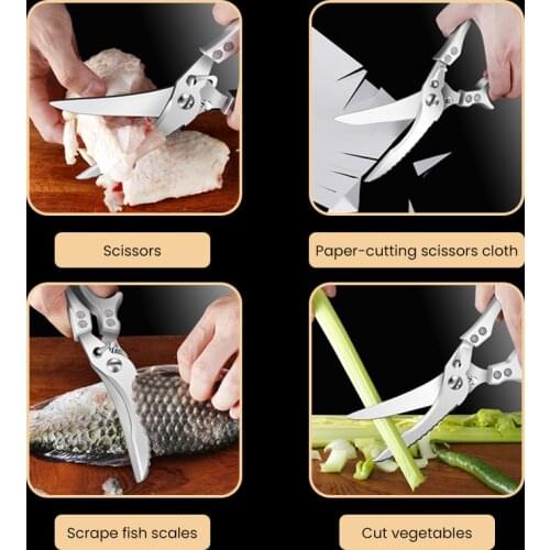 Stainless Steel Kitchen Scissors Powerful Chicken Bone Scissors Ultra Sharp Multi-function Kitchen Scissors Fish Cutter Shears