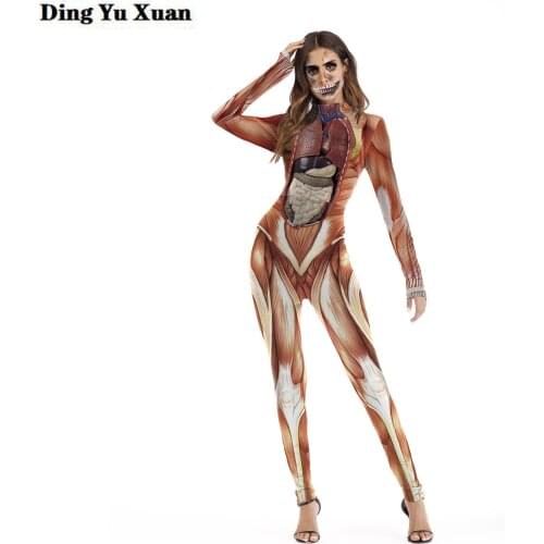 Swimsuit Biquini Human Organs Structure Print Swimming Suit Cosplay Bodysuit Halloween Party Torso Anatomy Long Sleeve Jumpsuit