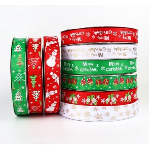 25mm Grosgrain Christmas Ribbon Printed White Snowflake Ribbons For Gift Wedding Party Christmas Decoration DIY Handmade Crafts