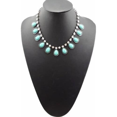 Hot Selling Fashion Ladies Rhinestone Drop Necklace Resin Gemstone Pendant Necklace