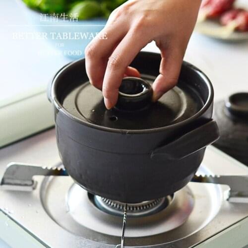 Retro Old One Person Fast Cooked Small Clay Pot Rice Cooker Casseroles Two Cover Stoneware Pan Saucepan Mini Soup Milk Pot