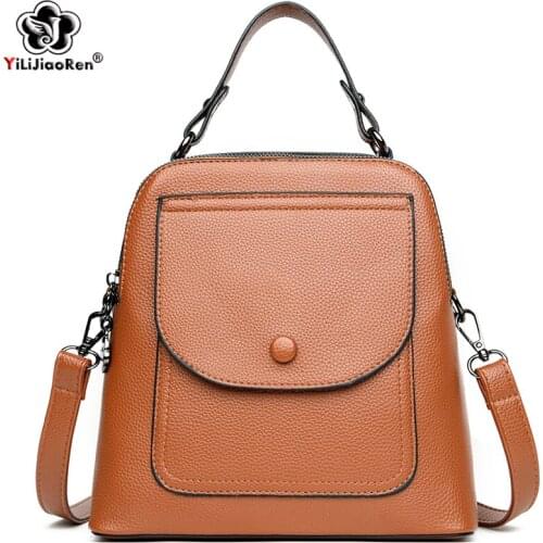 Small Leather Backpack Purse Travel Bags Multi-Function Bagpack Shoulder Bag Female New Fashion Backpacks for Teenage Girls
