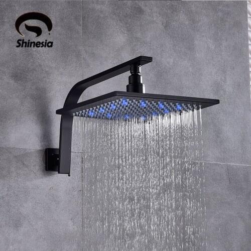 Matte Black Thick Shower Head Brass material LED 10inch 12inch Rainfall bathroom accessories