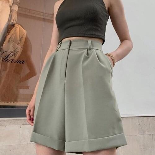 Fashion Solid Color High Waist Women Shorts Casual Half- length Sashes Belted Women Loose Shorts Pockets 2020 Spring Autumn