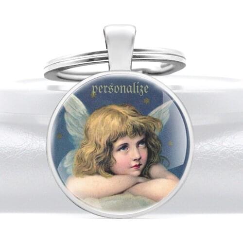Fashion Silver Color Angel Girl Glass Dome Metal Key Chain Charm Men Women Key Ring Jewelry Gifts Keychains
