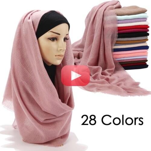 90*180cm Fashion Islamic Head Wraps Hijab Muslim Crinkle Hijab Scarf Women Soft Cotton Blended Headscarf Shawls Female
