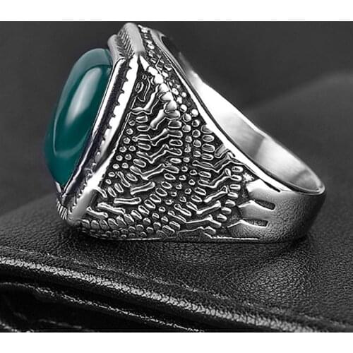 2021 New Fashion Men Ring Green Stone Stainless Steel Charm Punk Hiphop Finger Rings Male Charm Jewelry Accessories Wholesale