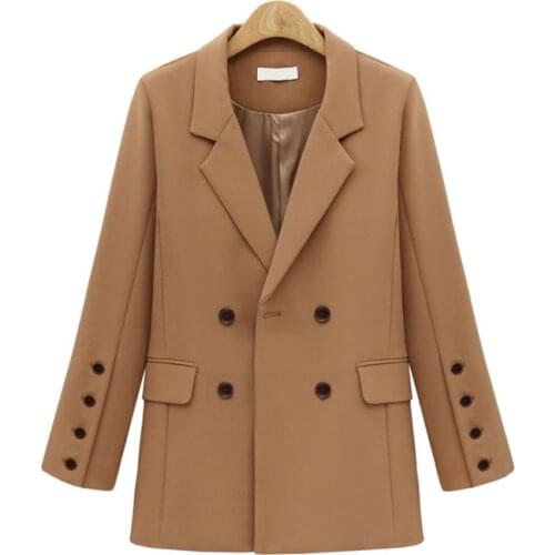 Spring Autumn New Coat All-Match Loose Mid-Length Womens Suit Brown Black Elegant Fashion Clothes Female Worker Notched Y-38