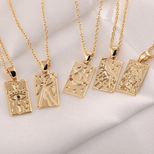 2021 New Arrival Tarot Card Carvings Signet Pendant Necklace For Women Collarbone Link Chain Simple Sun Choker Necklace Jewelry