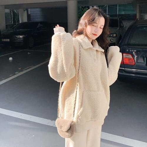 Autumn Winter Warm Soft Turn-down Collar Loose Women Lady Female Cotton Coat Jacket Outerwear