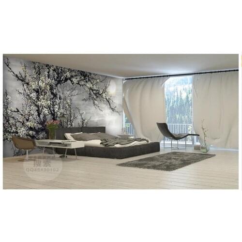 Custom 3d wallpaper 3d wall murals wallpaper TV setting wall Ink painting plum Chinese background wall paper 3d home decoration