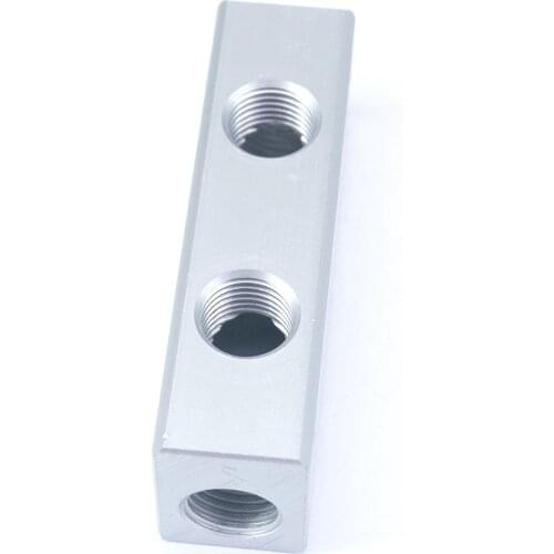 G1/4" BSP Port 2 Way 4 Port Pneumatic Air Solid Aluminum Manifold Block Splitter Water Gas Oil