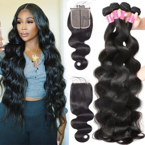 5x5 HD Lace Closure with Bundles Maxine Body Wave Bundles with Clousre 30 Inch Human Hair Bundles with 4x4 Lace Closure