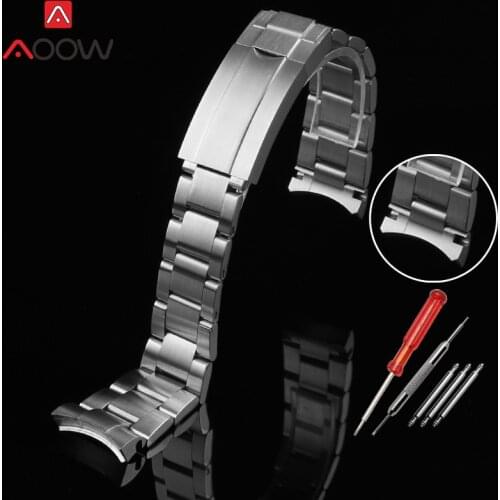 20mm Stainless Steel Strap Solid Curved End Folding Buckle Brushed Men Metal Replacement Bracelet Wrist Band Watch Accessories