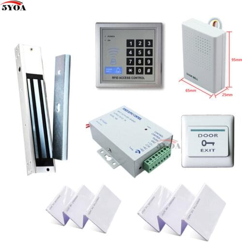 RFID Access Control System Kit Wooden Door Set+Eletric Magnetic Lock+ID Card Keytab+Power Supplier+Exit Button+DoorBell