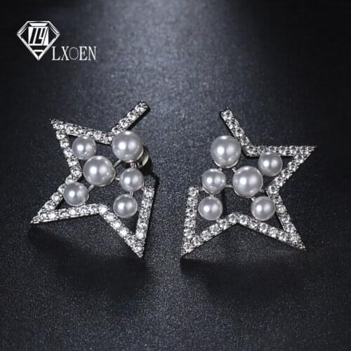LXOEN Individuality Star Simulated Pearl Earrings for Girl Silver Color Elegant Stud Earrings For Women Jewelry Gift Pendientes