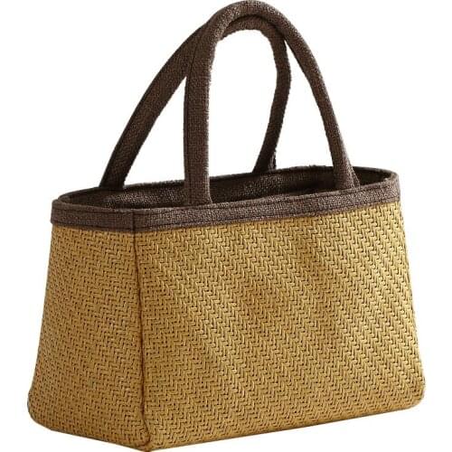 Handmade Japanese Portable Linen Bag Zen Tea Ceremony Set Womens Bamboo Retro Storage Hand Carrying Beach