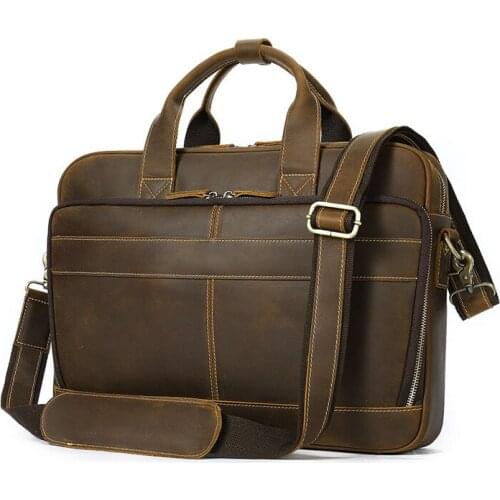 High Quality Male Bag Mens Handbag Crazy Horse Leather Briefcase Messenger Shoulder Portfolio Laptop Bag Case Office Handbag