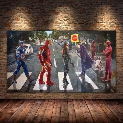 Superhero Crossing the Road Canvas Paintings Posters and Prints Marvel Iron Man Wall Art Pictures for Living Room Decor Unframed