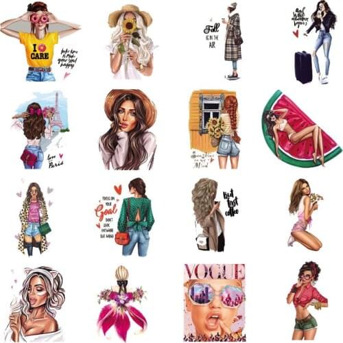 WhatIlife Fashion Lady Girl Print Iron On Thermal Transfers Stickers On T-Shirts Jeans Custom DIY Washable Patches For Clothings