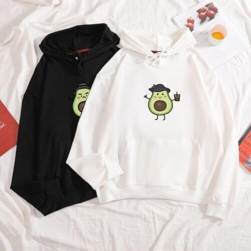 Oversized Hoodies Women Couple Clothes for Lovers Cute Avocado Vegan Cartoon Hoody Unisex Harajuku Streetwear Sweatshirts Cotton