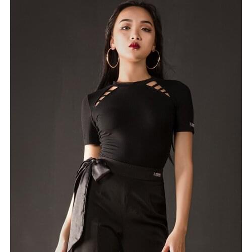Fashion Latin Dance Tops New Women Ballroom Dance Stage Performance Costumes Adult Female Short Sleeved Practice Clothes DQS1565