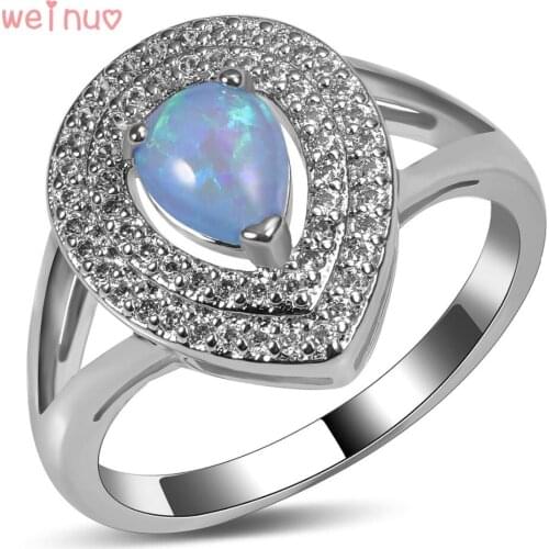 Weinuo Blue Fire Opal White Crystal Ring 925 Sterling Silver Top Quality Fancy Jewelry Wedding Ring Size 5 6 7 8 9 10 A333