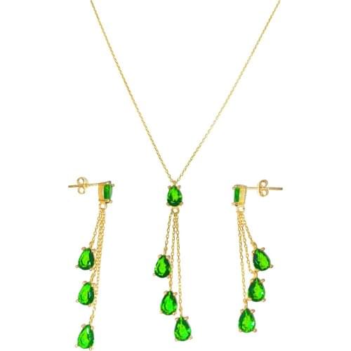 Green Color Jade Stone Tassels Authentic 925 Sterling Silver Chain Dual Set Jewelry