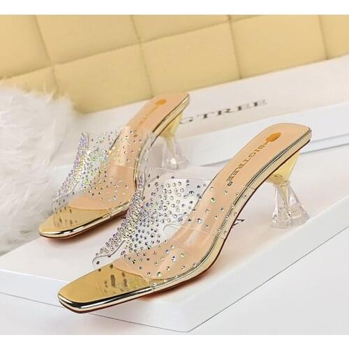 BIGTREE Sexy Transparent PVC Summer Women Shoes Head Peep Toe Spike Heel Fashion Modern Slippers Party Crystal Shallow Polka Dot