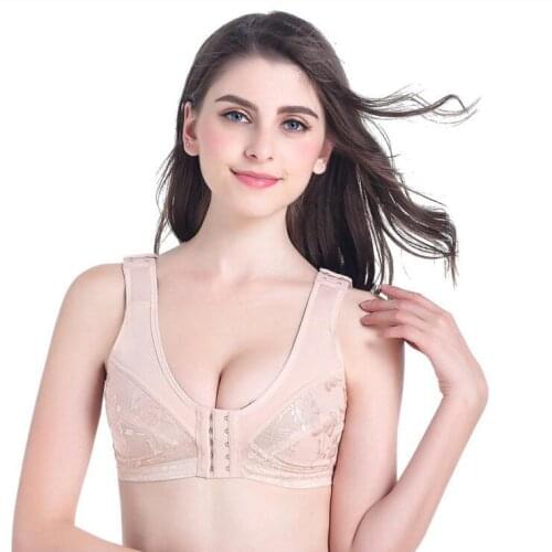 Lady Fake Breasts Bra Front Closure Breast Brassiere Fake Breaste Fake Chest Bra Steeless Pocket Postoperative Underwear, D-1022