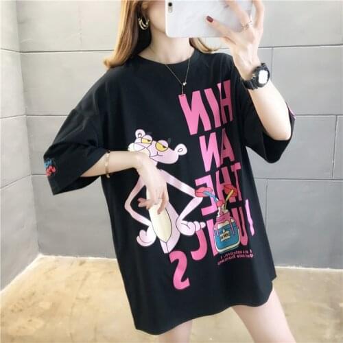 2020 fashion Letter cotton Pink T Shirt Women Summer Panther Print Dress Women Half SleeveWoman Casual Mini Dress Oversize
