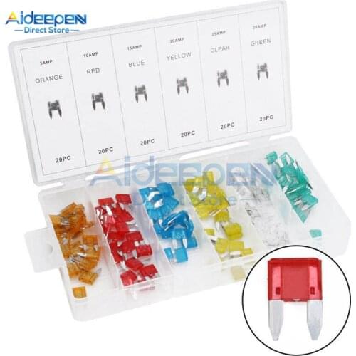 120Pcs Profile Mini Small Size Blade Car Fuse Assortment Set for Auto Car Truck 5A 10A 15A 20A 25A 30A Fuse With Plastic Box