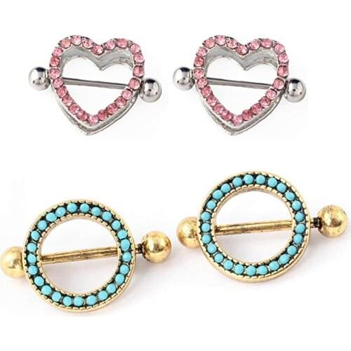 2 Pairs/4pcs Nipple Rings Shields Heart Shape Nickel Body Piercing Jewelry 14G