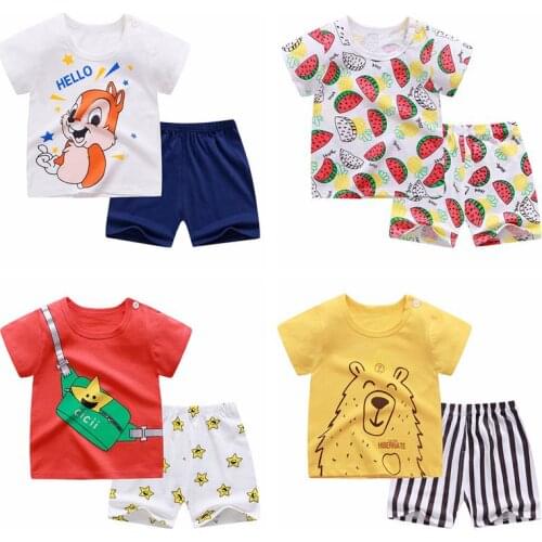 2020 Summer Clothing Childrens Short Sleeve Suit Baby Boys Girls T-shirt Shorts Two-piece Set Of Pure Cotton Kids Clothes