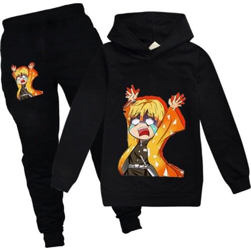 2020 Japanese Anime Kawaii Cartoon Demon Slayer Cute Baby Girl Clothes Set Long Sleeve Hoodies+pants Harajuku Boys Sweatshirts