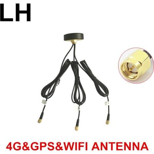 4G gps wifi combo antenna in onepieces GPS LTE 2.4g combo omni low profile thread antenna 1.5m cable SMA male mushroom aerial