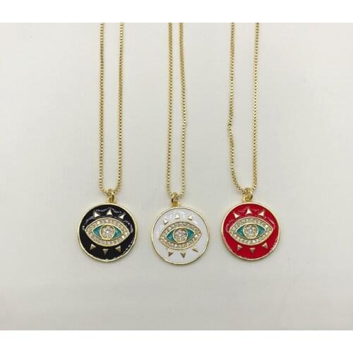 5pcs/lot Wholesale Hot Turkish Eye Red White And Black Drop Oil Pendant Necklace Round Shape
