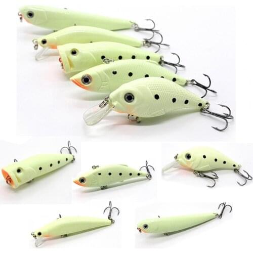 5pc Fishing Lures 3D Luminous Night Fishing Minnow Lure Artificial Wobbler Bait Hard Bait Lure Hook Tackle Fish Lure
