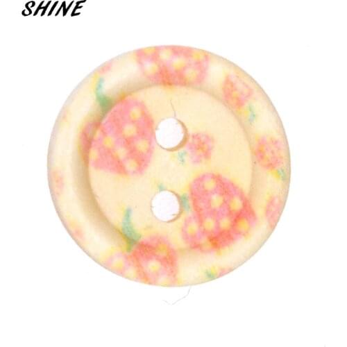 SHINE Brand 50PCs Strawberry Painting 2 Holes Wooden Buttons 1.5cm Craft And Scrapbooking Sewing Accessories W10032