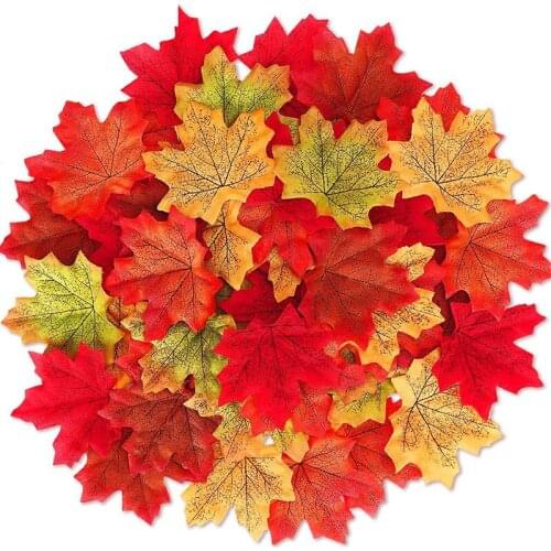 50Pcs Artificial Maple Leaves Thanksgiving Halloween Easter Fall Autumn rustic country Wedding Party Garden Table Decoration