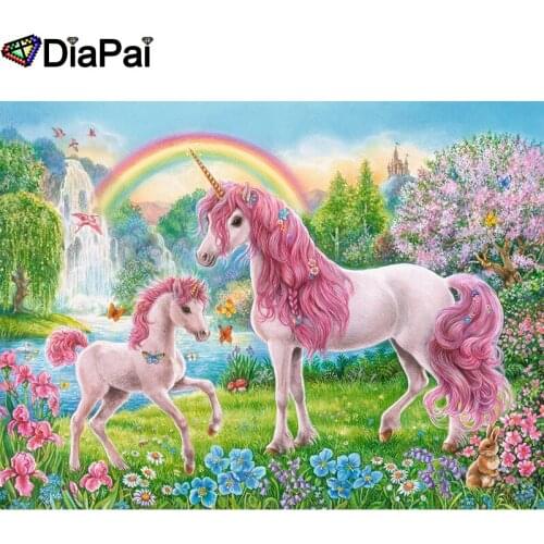 DIAPAI 5D DIY Diamond Painting 100% Full Square/Round Drill "Horse rainbow" Diamond Embroidery Cross Stitch 3D Decor A21461